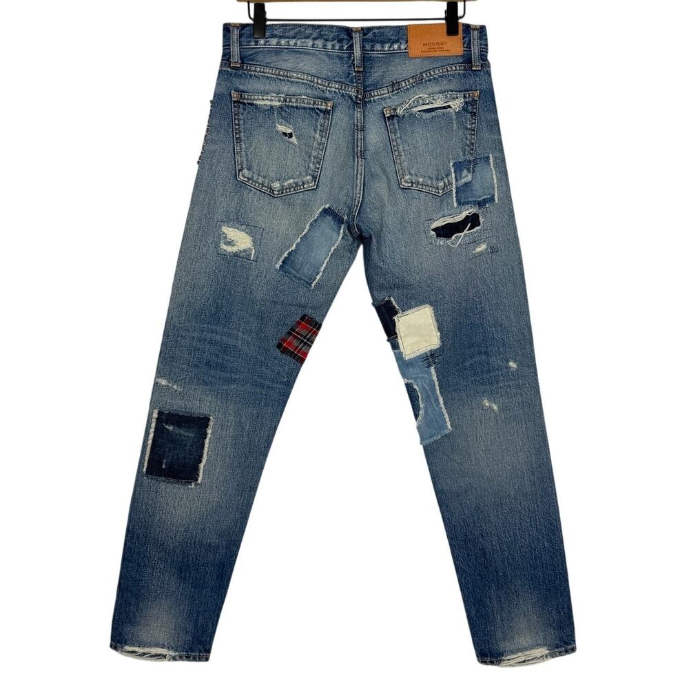 Moussy VIntage Patchwork Jeans Size 27 Blue Denim Button Fly Distressed Boho - Picture 2 of 11